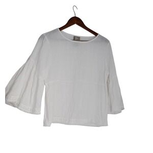 Dolan Left Coast White 100% Cotton Gauze Bell Sleeve Lace Trim Boho Blouse S